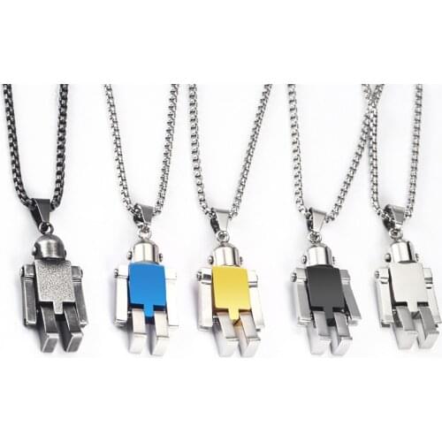 Stainless Steel Gold Robot Pendant Necklace Jewelry Hip Hop Robot Steam Punk Rock Gift For Him with Chain