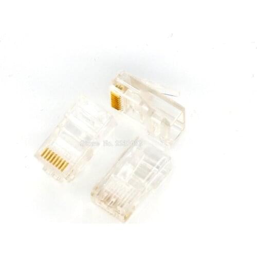 New 100PCS Crystal Head RJ45 CAT5 CAT5E Modular Plug Gold Plated Network Connector