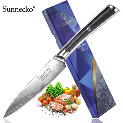 Sunnecko 5" Utility Damascus Steel Kitchen Knives Japanese VG10 Core Razor Sharp Blade G10 Handle Knife