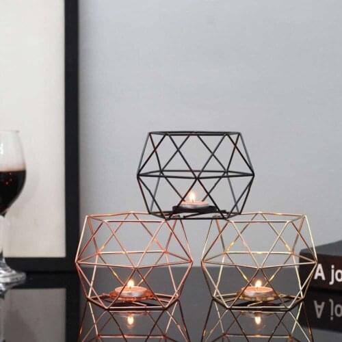 Candlestick Candle Holders Home Decoration Wedding Centerpiece Nordic Table Center Vintage Iron 3D Geometric Mood Tea Light Gift