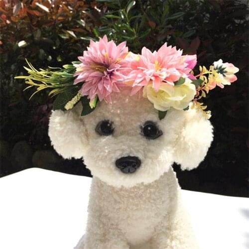 Pet Flower Head Band Wedding Collars Dog Cat Collars Headwear Fashion Simulation Flower Ring Hoop Headband