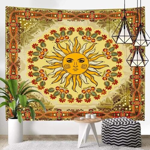 Psychedelic Sun God Wall Tapestry Mandala Macrame Wall Hanging Aesthetic Hippie Living Room Decor Carpet Home Bohemian Curtains