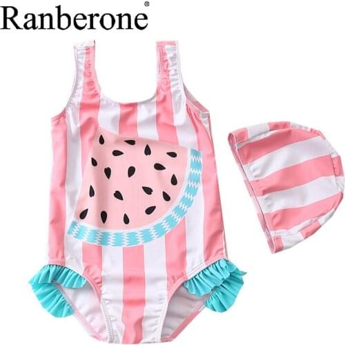 Ranberone 2020 Baby Girls Swimwear One Piece Bikini Swimsuit Beachwear Children Pink Cute Clothing Beach Bathing Suit Summer
