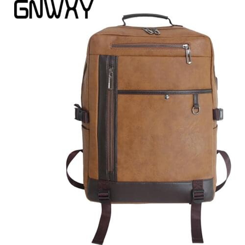 GNWXY Men Leather Backpack High Capacity Business Travel Laptop School Bag PU Leather Waterproof Casual Backpacks Dropshipping