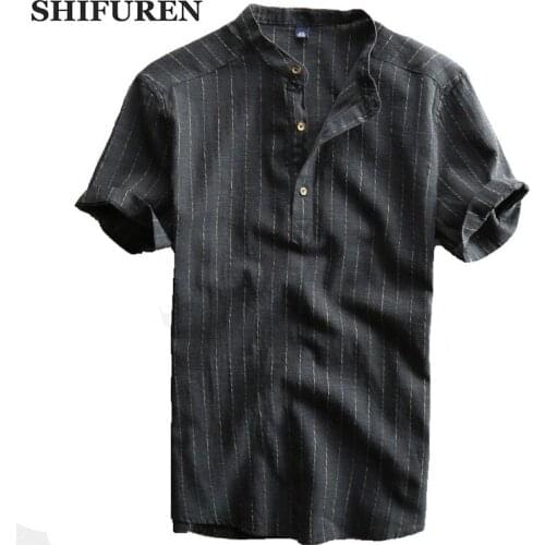 SHIFUREN 2017 Summer Linen Cotton Shirts Men Short Sleeve Plus Size M-XXXL Comfortable Breathable Male Causal Shirts Solid Color