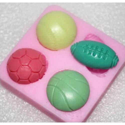 DIY Silicone Mold Fondant Cake Decoration Mold Ball Sport Series Mini Half Basketball Football Rugby And Tennis Ball Shape