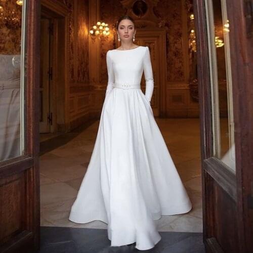 Modest White Pure Boat Neck Long Sleeve Evening Gowns Floor Length Long Maxi Dress Special Occasion Gowns