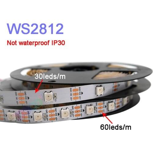 Smart led pixel strip 5m/lot WS2812B DC5V 30/60 pixels/leds/m;WS2812 IC;WS2812B/M,IP30/IP65/IP67,Black/White PCB