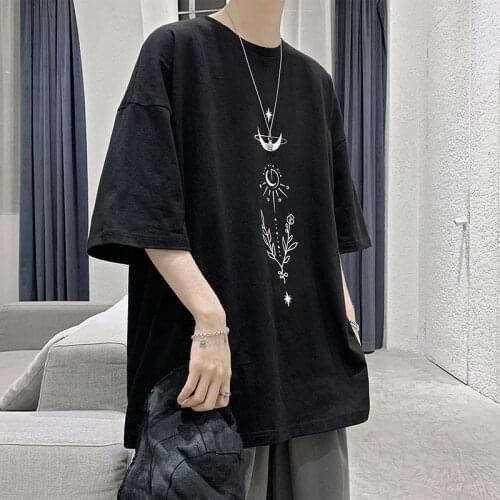 Plus Size Men T Shirt Summer Print Cool Short Sleeve O Neck Korean Style Vintage Harajuku Streetwear Hip Pop Cotton Clothing Top