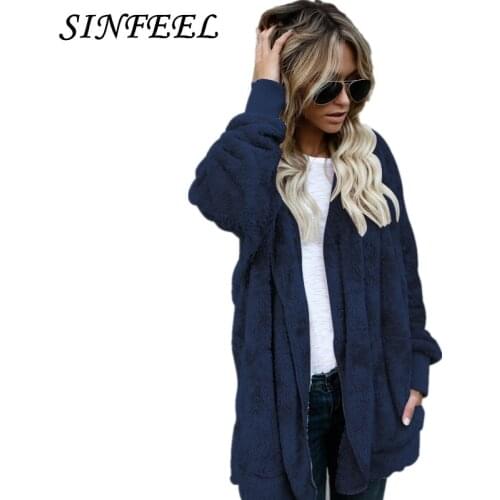 5XL Faux Fur Teddy Bear Coat Jacket Women Fashion Open Stitch Winter Hooded Coat Female Long Sleeve Fuzzy Jacket 2018 plus size