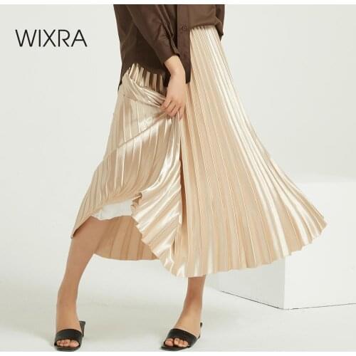Wixra Vintage Solid Classic Pleated Skirts Elegant High Waist Loose Elastic Waist Skirt For Ladies Autumn Winter Spring