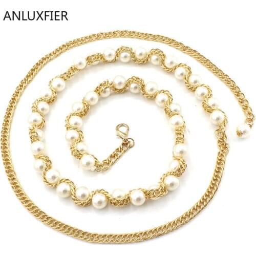 H9815 Women Pearl Waist Chain Metal Thin Waist Belt Girl Korean High Quality Fashion Elegant Sweet Waistband Simple Accessories