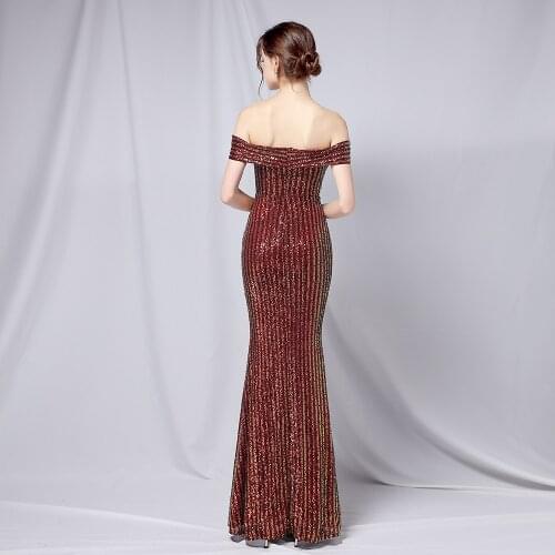 Women Elegant Off Shoulder Party Maxi Dress 2021New Sexy Strapless Sparkling Sequin Evening Dress Women Wedding Long Prom Dress