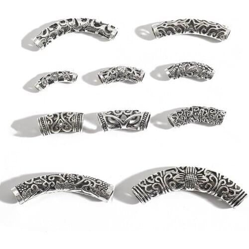 10pcs Antique Silver Plated Tube Spacer Beads Vintage Curved Beads For Jewelry Making DIY Braided Hair Accessories Accessories