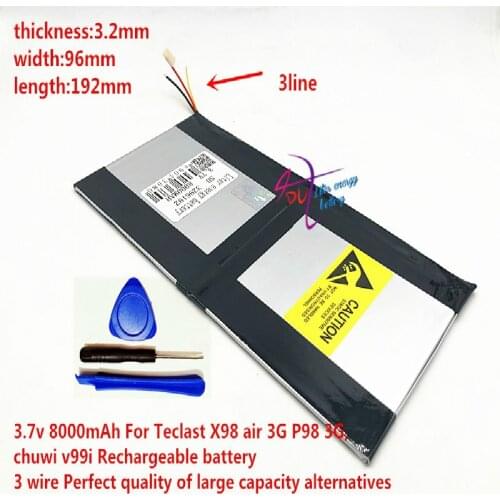 3.7V 8000mAh For Teclast X98 air 3G P98 3G, v99i Tablet PC Battery 3 wire Perfect quality of large capacity alternatives