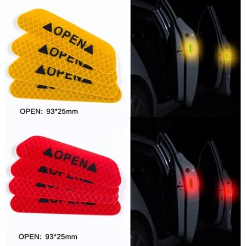 4Pcs/Set Car OPEN Reflective Tape Warning Mark Reflective Open Notice Bicycle Accessories Exterior Car Door Stickers DIY
