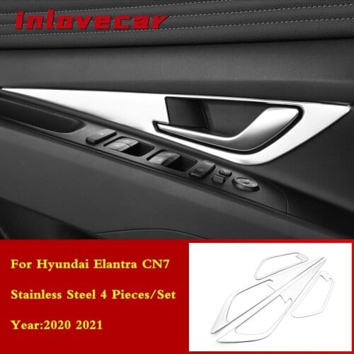 For Hyundai Elantra CN7 2020 2021 Accessories stainless steel Car inner door Bowl protector frame Cover Trim Car Styling 4pcs