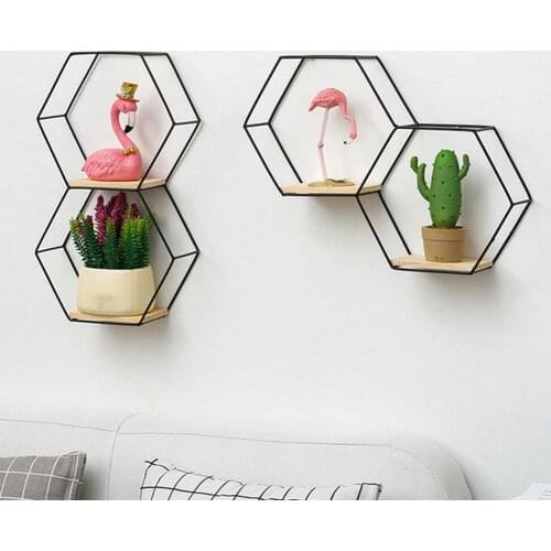 80% Dropshipping!Wrought iron storage rack organizer wall-mounted Nordic style geometric hard six-sided household storage rack