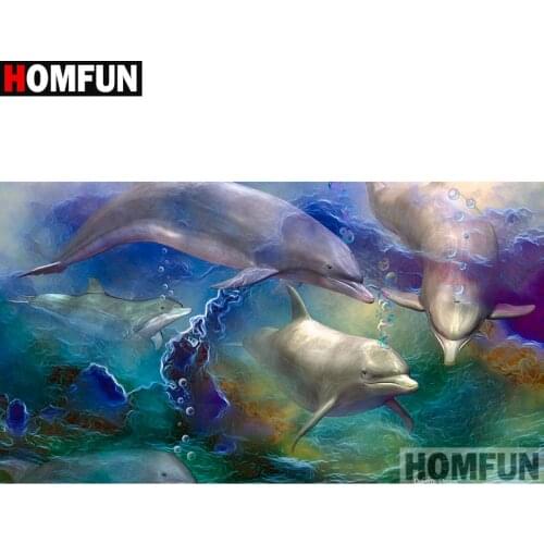 HOMFUN Full Square/Round Drill 5D DIY Diamond Painting "Animal dolphin" Embroidery Cross Stitch 5D Home Decor Gift A16221