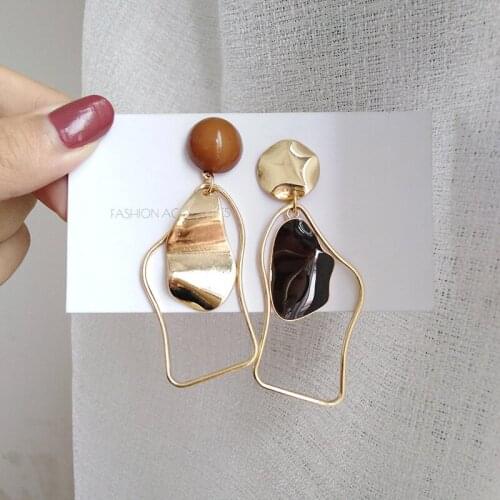 S925 needle Asymmetrical Red Black Earrings Geometric Irregular Shiny Golden Plating Metal Dangle Drop Earring For Women Jewelry