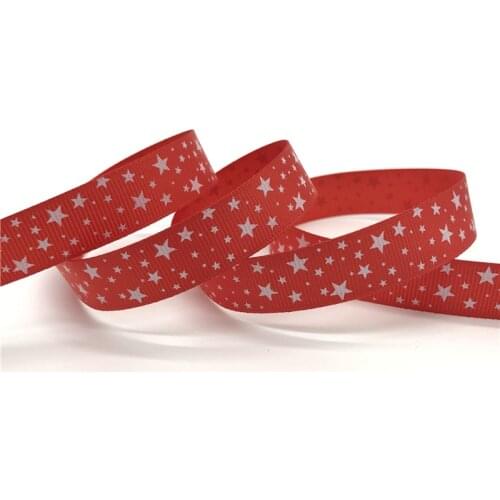 5 Yards/lot 5/8'' (15mm) Red Printing Star Grosgrain Ribbon Hair Bow Party Christmas Wedding Decoration DIY Sewing Craft