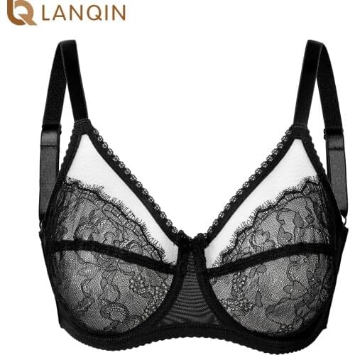 Sexy Women Lace Bra Plus Size Full Coverage Embroidery Underwire Unlined Minimizer Bralette Sheer Womens Underwear