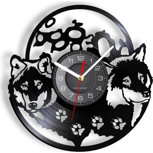Wolf Art Record Clock Coyote Wolves For Living Room Woodland Animals Home Decor Watch Laser Cut Vinyl Album Sirius Paws Clock