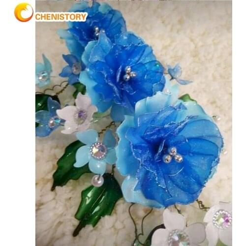 CHENISTORY Oil Paint By Numbers Blue Flower Painting Kits HandPainted 40x50cm Framed On Canvas Modern Home Decors Wall Photos