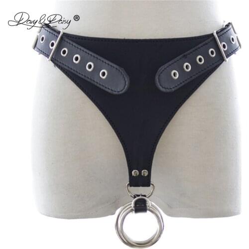 DAVYDAISY Men Chastity Belt Cock Rings Panties PU Leather Gay Fetish Thongs Sexy Lingerie Exotic Briefs Male Underwear UN530