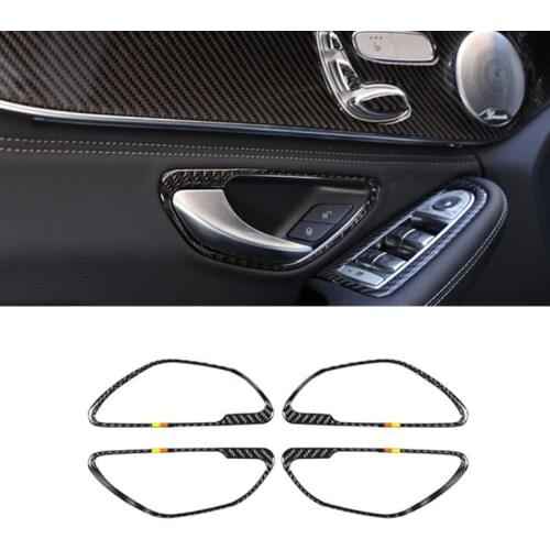 For Mercedes Benz C Class W205 GLC X253 2016 2017 2018 Carbon Fiber Car Styling Door Handle Frame Cover Trim