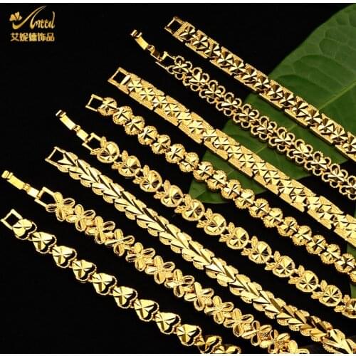 Dubai 24K Gold Bracelets For Women Thin Indian Charm Bangle Ethiopian African Copper Bracelet Luxury Plated Jewelry Party Gifts