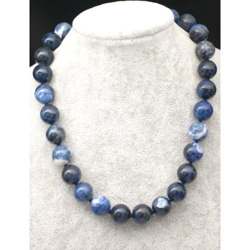 Blue sodalite agate round 12-18mm necklace 18inch FPPJ wholesale beads nature