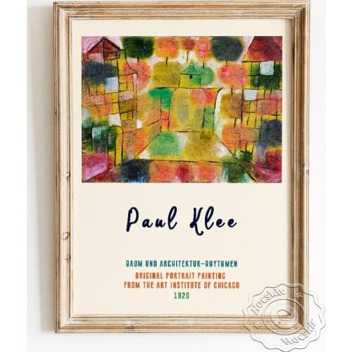 Paul Klee Exhibition Museum Poster, Tree And Architecture Rhythms Canvas Painting, Abstract Landscape Wall Picture Home Decor