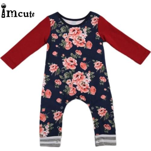Imcute Baby Girl’s Long Sleeve Jumpsuit Autumn Unique Fake Two Flower Print Stitching One Piece Romper For Baby Boy Clothes
