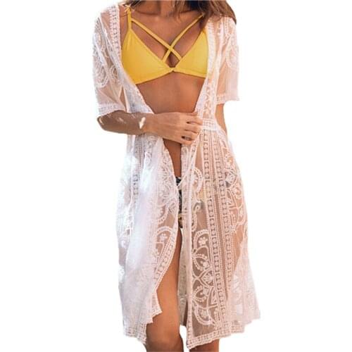 Short Sleeve New Fashion Women Summer Cover Ups Ladies See Through Sheer Female Beach Wear Ladies Holiday Beach Dress