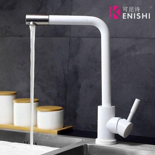 KENISHI Black and white color 304 stainless steel kitchen faucet mixer dual sink rotation kitchen water tap