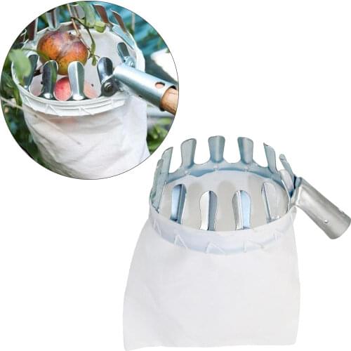 2 Pcs Convenient Metal Fruit Picker Fabric Bag Peach Apple Pear Orange High Tree Plucking Tool Orchard Garden Farm Fittings