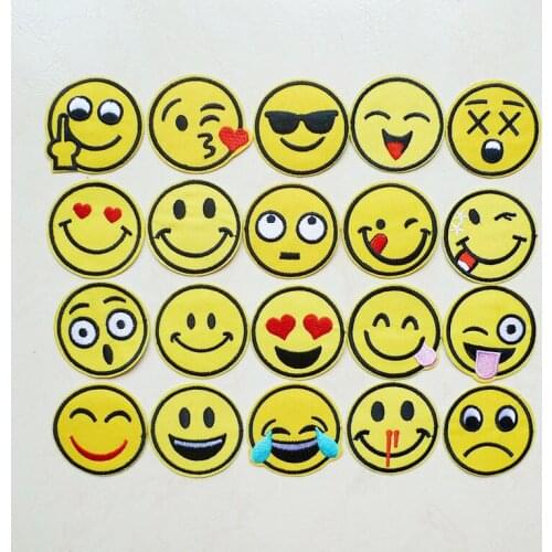 Cute Cartoon Smile Cry Face Embroidery Iron On Patches For DIY Clothing Custom Sticker Kids Dresses Accessory Fabric Applique