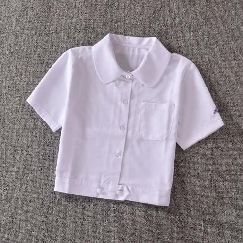 Cute Japanese School Uniform Style Girls Short JK White Blouse "academy" Embroidery Peter Pan Collar Short Sleeve Shirt Tops