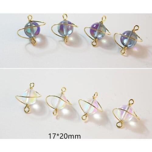 Min order 20pcs/lot color beads decoration cartoon saturn shape copper floating locket charms diy jewelry earring accessory