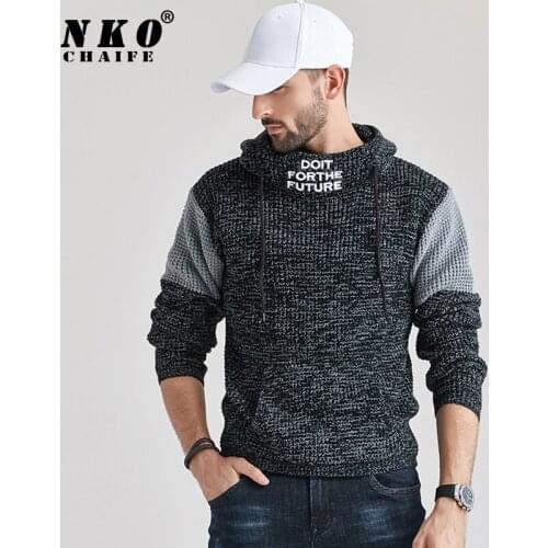 CHAIFENKO Men Brand High Quality Hooded Sweaters Men New Autumn Knitted Hoodies Men Fashion Streetwear Casual Solid Men Sweater