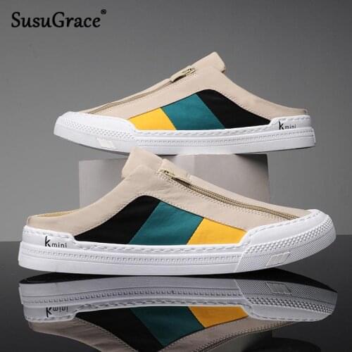 SusuGrace Summer Mens Flats Shoes Fashion Soft Breathable Male Mules 2021 New Non-Leather Casual Footwear Outdoor Hard-wearing