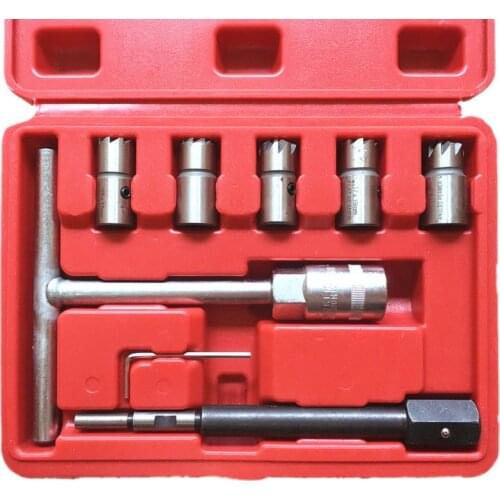 7pcs / set Diesel Injector Seat Cleaner Tool Carbon Reamer Remover Handle Sets