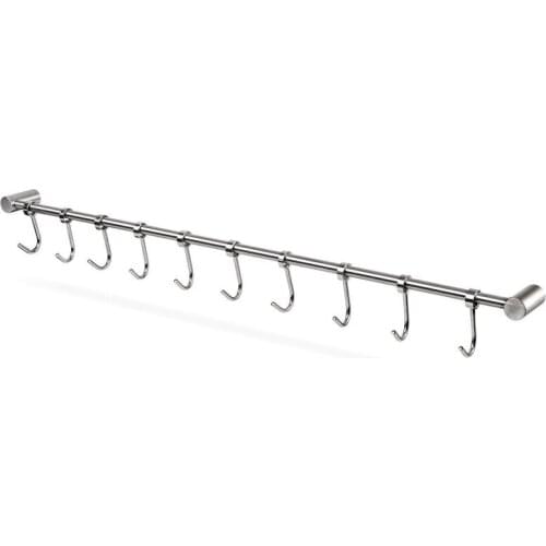 Kitchen Rail Rack Wall Mounted Utensil Hanging Rack Stainless Steel Hanger Hooks for Kitchen Tools Pot Towel 10 Sliding Hooks