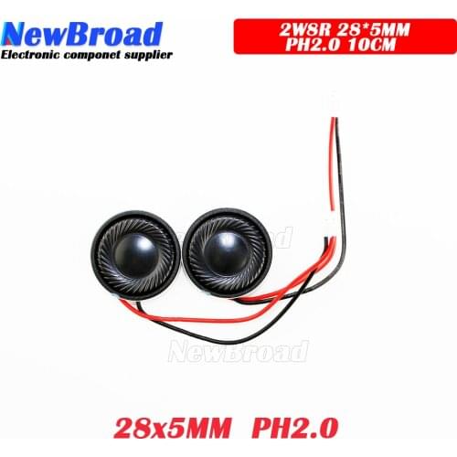 2pcs New Ultra-thin speaker 8 ohms 1 watt 1W 8R speaker Diameter 28MM 2.8CM thickness 5MM with 1.25mm terminal wire length 10CM