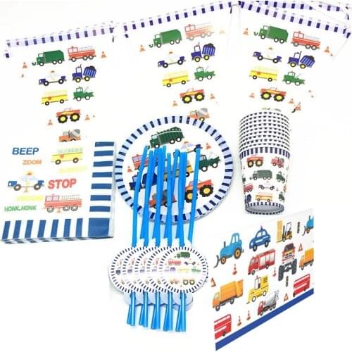 61pcs Cartoon Theme Decor Cup Plate Napkin Tablecover Straw Disposable Tableware Birthday Baby Shower Party 10 persons Set