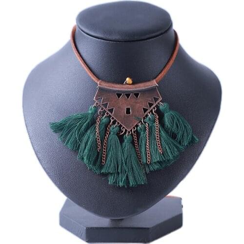 Bohemia Style Tassel Necklace Women Fashion Jewelry Leather Rope Chain Silk Fabric Boho Choker 2020 Autumn Winter Sweater Chain