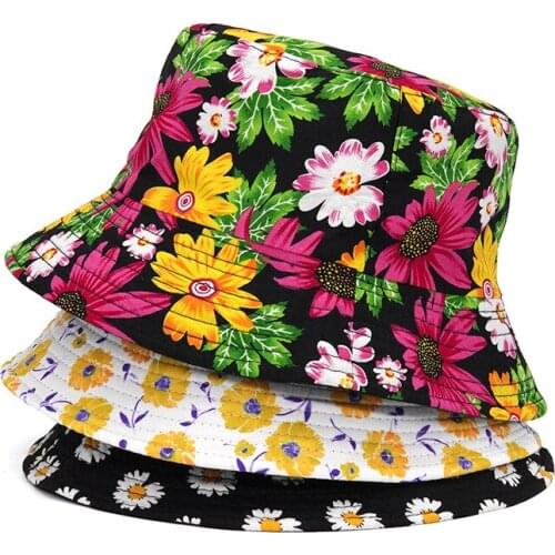 Fashion Panama Summer Harajuku Bucket Hat Floral Print Fisherman Hat Reversible Bob Bucket Cap for Men Women