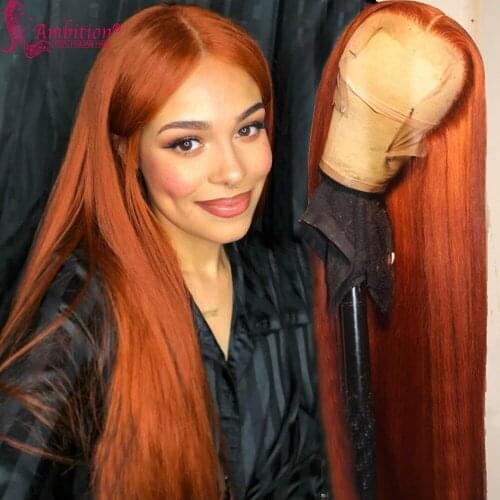 Preuvian Remy Human Hair Wigs Pre plucked Ginger Orange Lace Frontal Wigs Straight 180% Density Lace Wigs Bleached Knots Wigs