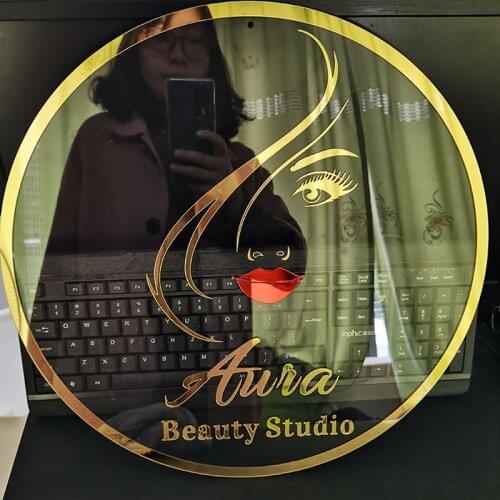 Personalized Company Logo, Shop Name Sign, Store Logo, Custom Mirror Acrylic Makeup Artist Nail Hair Salon Round Name Sign